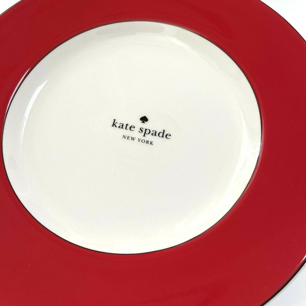 4PC New Kate Spade Rutherford Circle Red Accent Plates Dishes 9.2" Lenox - Picture 3 of 5